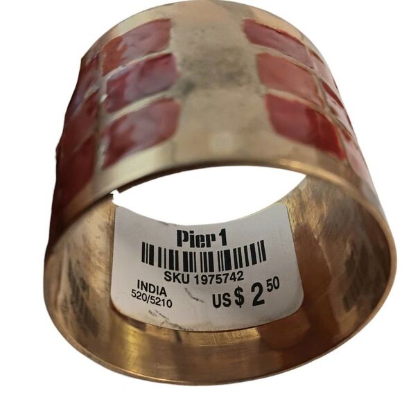 Brass and Red Enamel Napkin Ring Holders Pier One - Picture 3 of 5